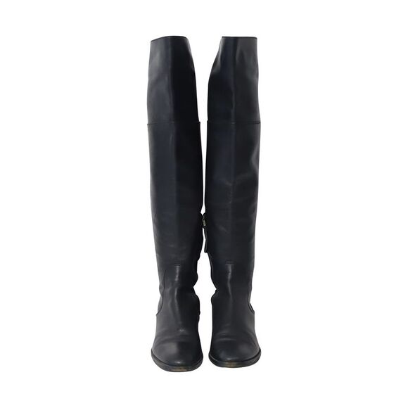 Sergio Rossi Back Thigh Lace Knee High Boots in Black  Leather - Picture 2 of 6